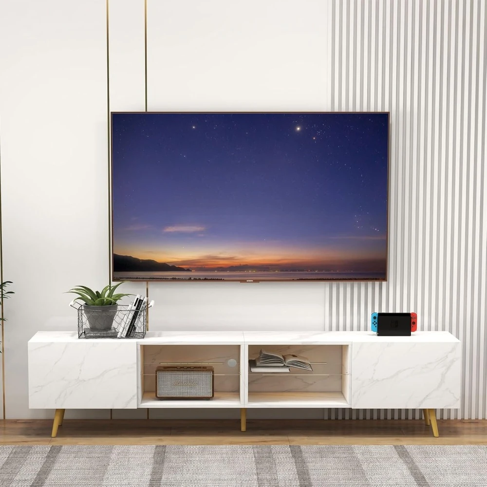 

86" LED TV Stand, Modern Entertainment Center up to 75" TV, Television Console Table with Storage Cabinets for Living Room