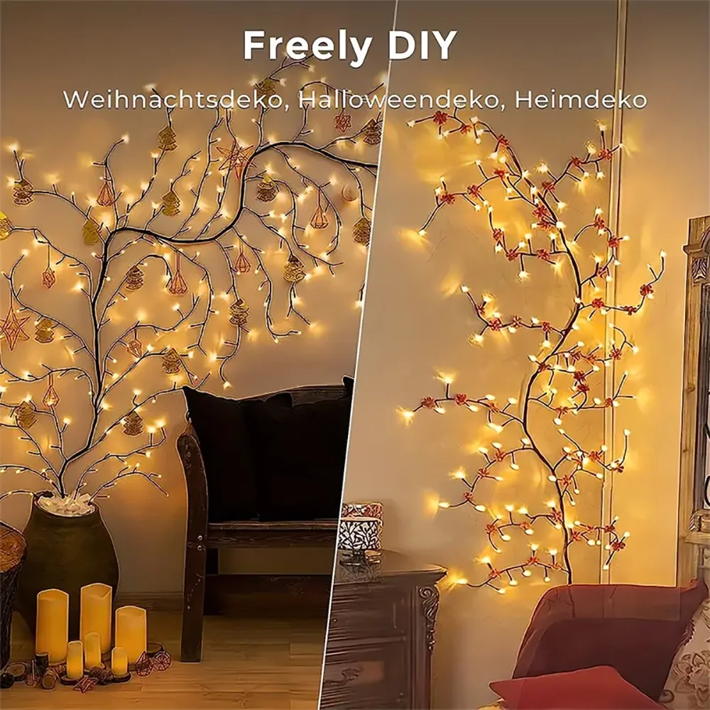 Lámpara de rama de árbol de 96LED, decoración de pared del dormitorio, tira de luz de árbol de vid de sauce, 8 modos de iluminación, luz de ambiente DIY, iluminación del hogar