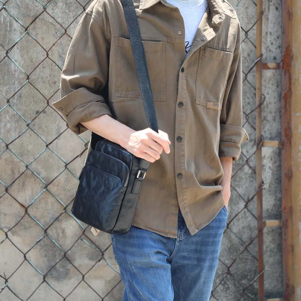 S.WORKER Vintage Vollnarbenleder Herren-Umhängetasche Echtleder Crossbody-Tasche Handgefertigte Leder-Messenger-Tasche für Männer – Detail 6