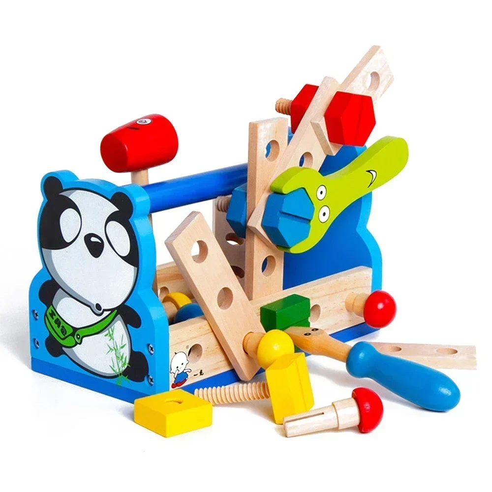 Kit d'outils de réparation en bois Panda, réparation amusante, mallette à outils pour enlever les écrous colorés, jouet éducatif d'apprentissage pour enfants