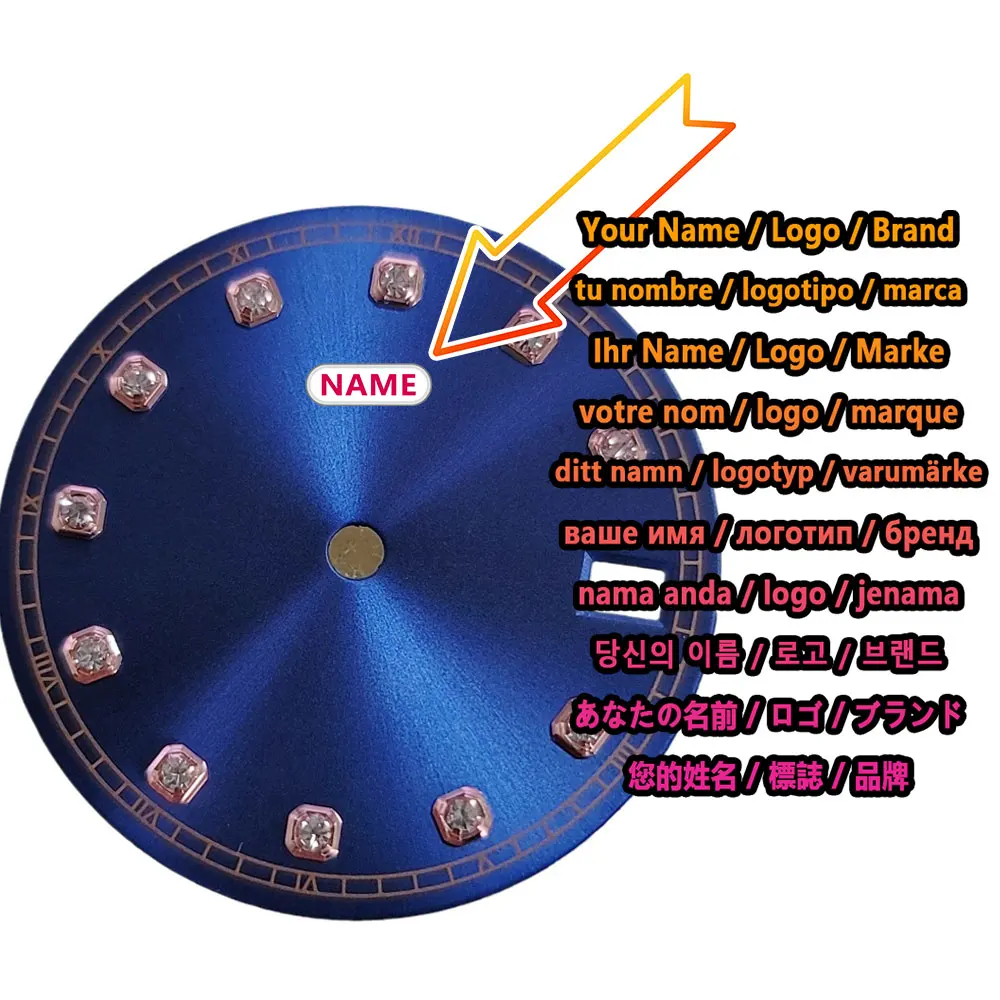 Diamond Diameter 28.5mm Rose Gold Blue Green Sun Pattern Watch Dial for NH35 NH36 Automatic Movement Customizable Logo