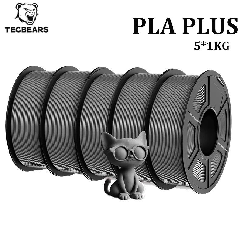 TECBEARS 5KG PLA Plus 3D-printerfilament PLA+ 1,75 mm Geen bubbels Vacuümverpakking Netjes gewikkeld filament voor 3D-printer en 3D-pen