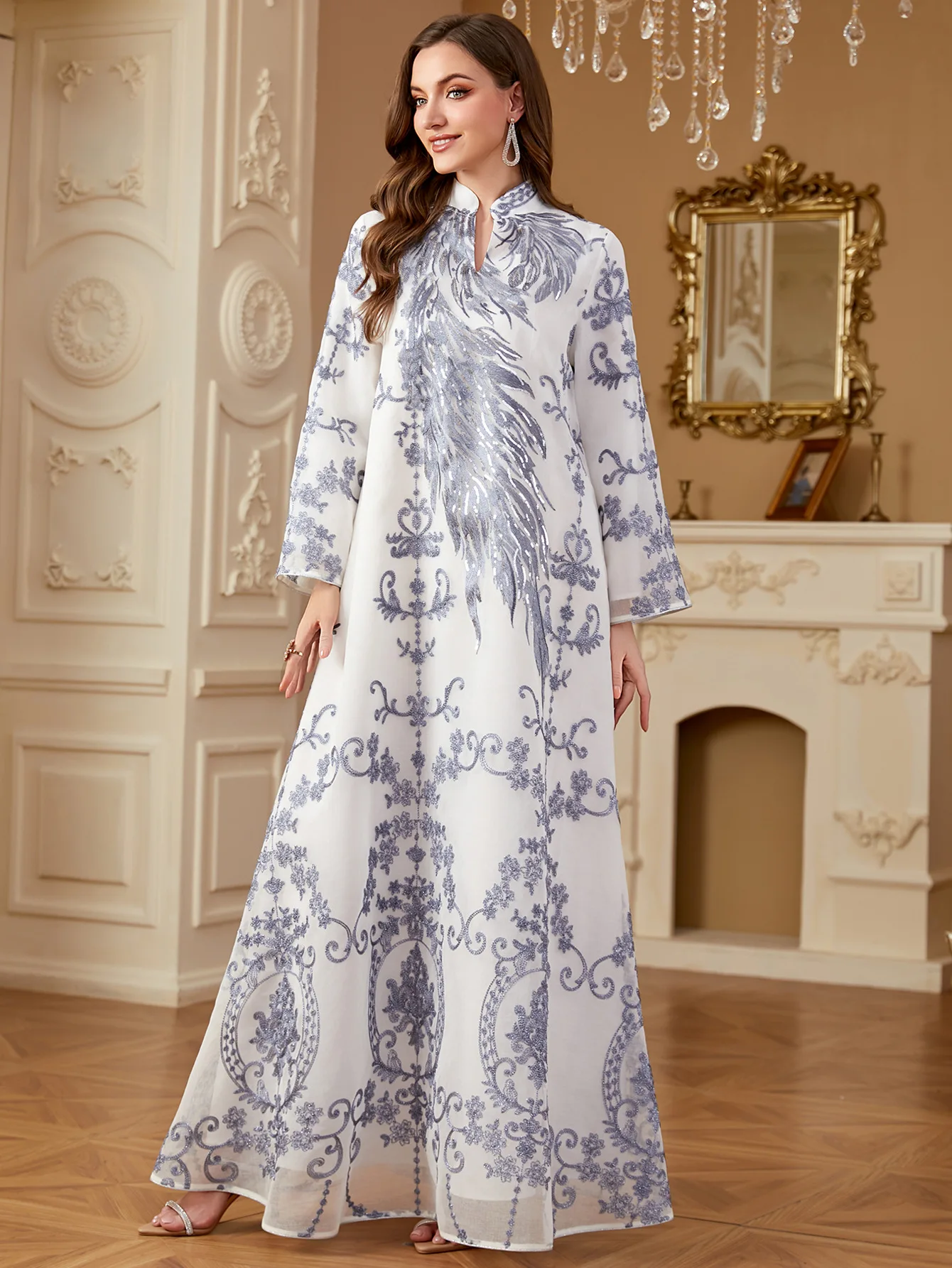 Sukienka maxi Abaja Dubai Turcja Kaftan Jalabiya Caftan Sukienki na Imprezę dla Muzułmanek z Haftem i Cekinami dla Kobiet Muzułmańskich 2025 Musulmane Femme Vestidos