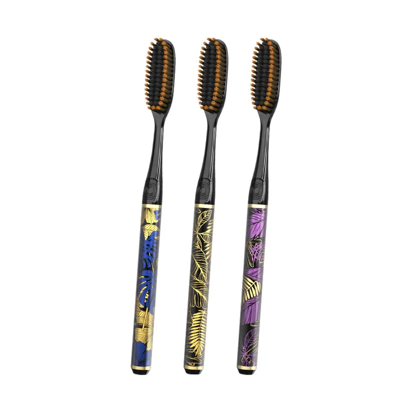 2 pack of light luxury high-value gold-plated printed medium-soft bristles long-head U-shaped gum protection toothbrushes