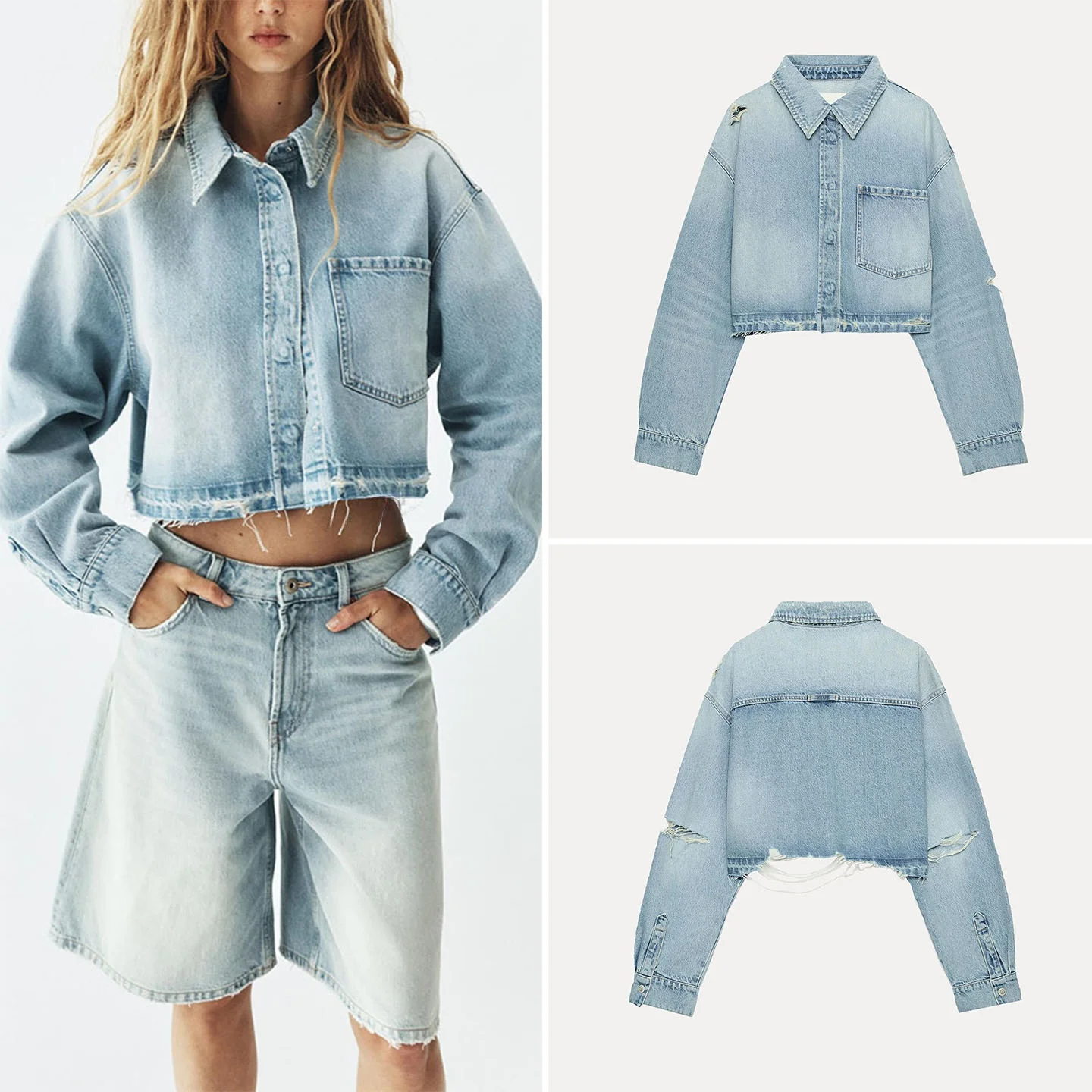 ZADATA Women's Casual Style Long Sleeve Turn-down Collar Short Jeans Jacket Outerwear Autumn 2026 New Arrival
