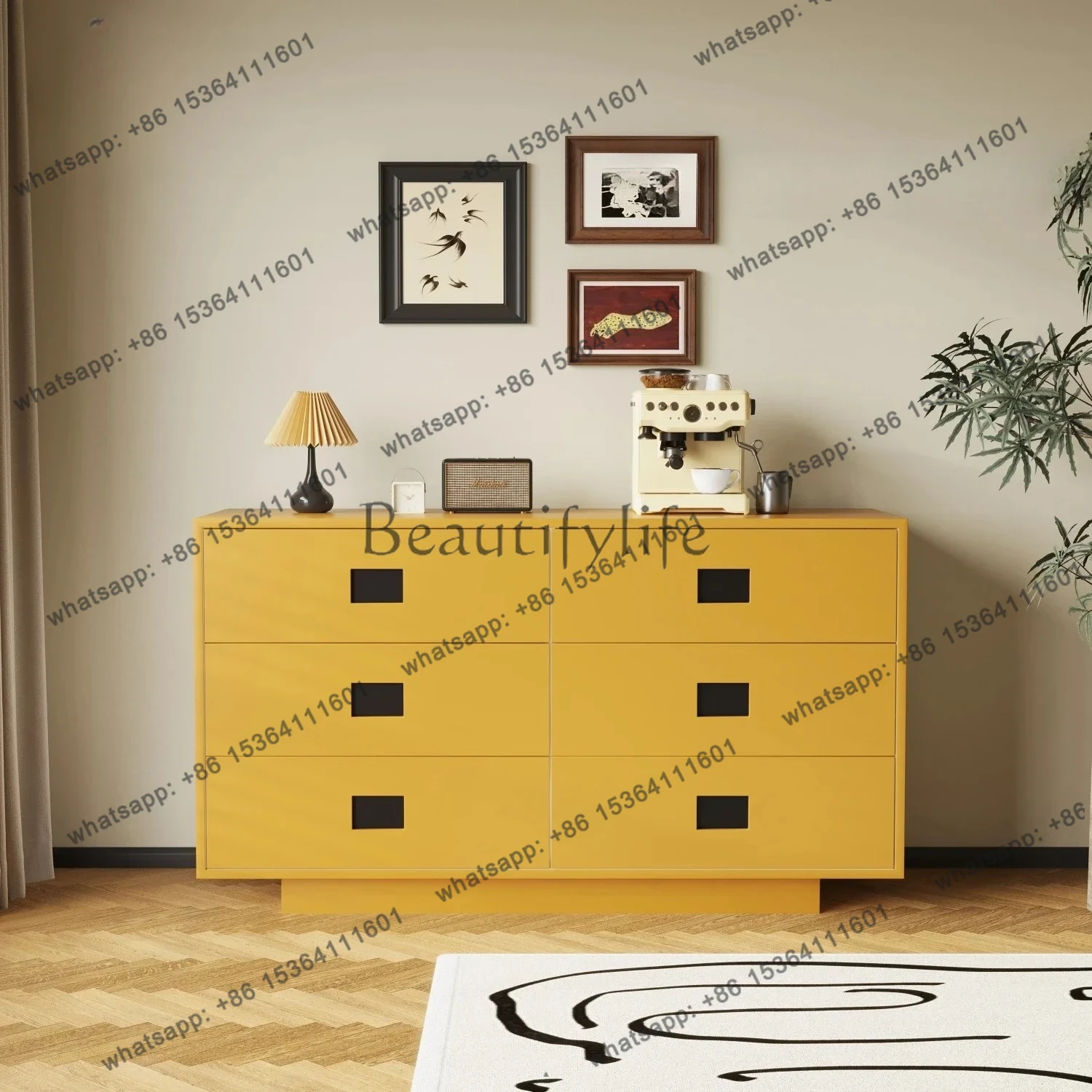 35Medieval style paint contrasting color living room dining side cabinet small apartment bedroom bedside  drawer side cabinet