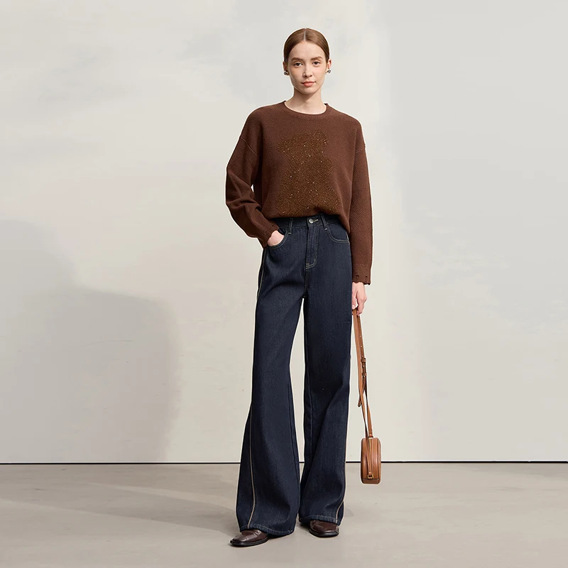 Amii الجينز السراويل للمرأة 2025 شتاء جديد القطن الدافئة المتوسطة ومنخفضة الخصر السراويل واسعة الساق فضفاض سراويل جينز النساء 12544157