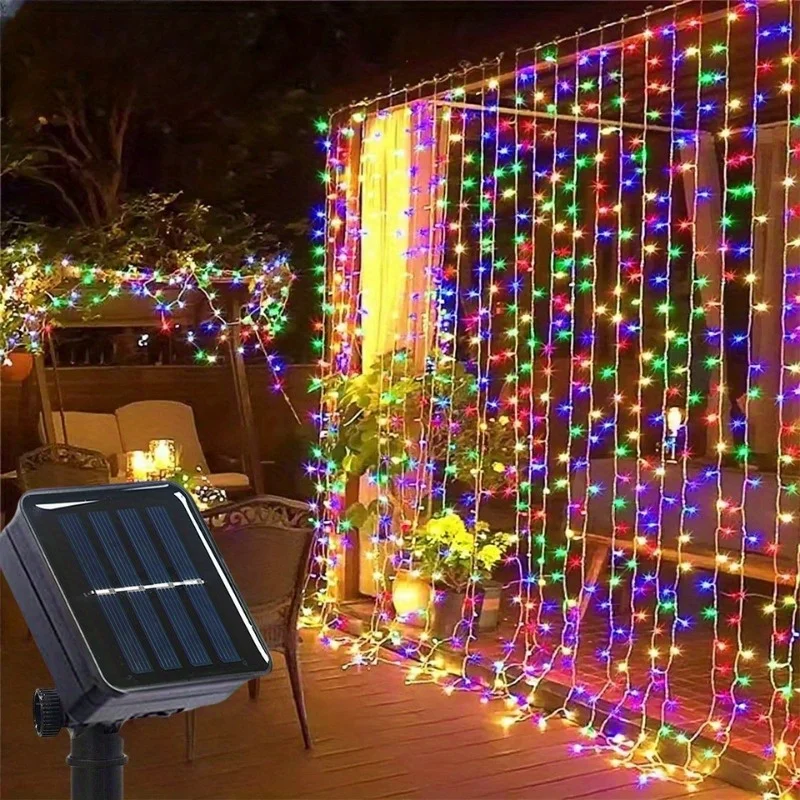

Curtain Lights Solar Powered Curtain Light Waterproof Outdoor/Indoor Solar Fairy Light for Wedding Backdrop Yard Christmas Decor