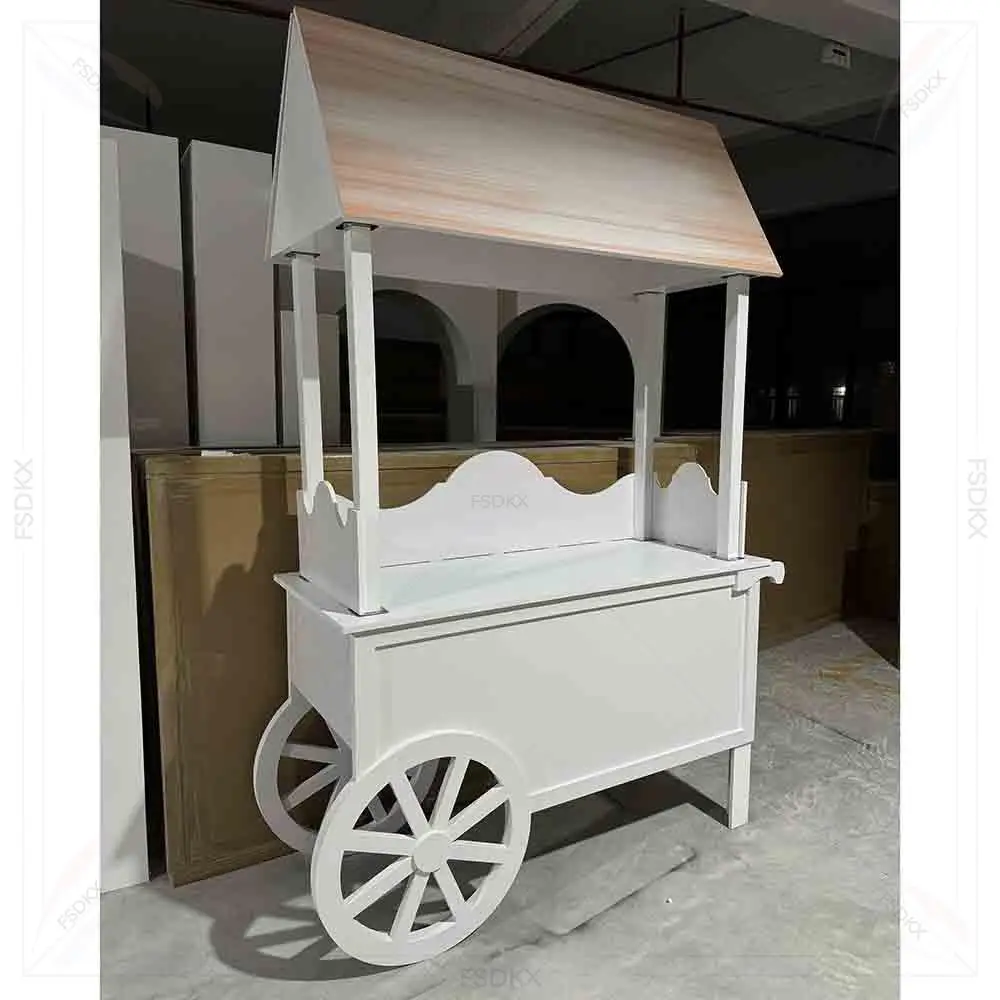

Wooden Candy Cart With Wheels for Parties Event Backdrop Cart Wedding Flower Sweet Candy Cart for Wedding Party Decoration