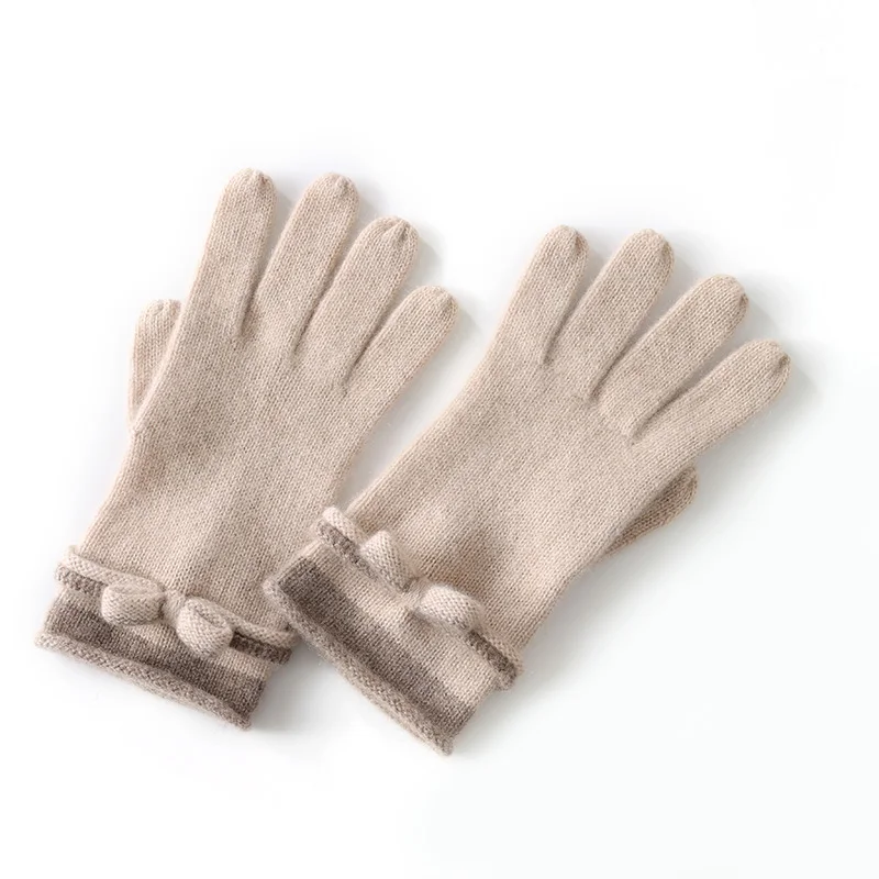 A-Class 100% Pure Cashmere Gloves For Women's Winter Warm Bow Cute Collection, Set of Fashionable Korean Version