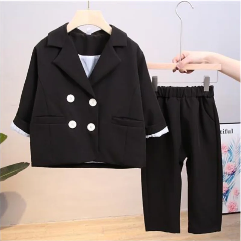 Fashion Girl Boy Formal Clothes Set Suit Jacket+Pant 2PCS Toddler Baby High Quality Suit Blazer Jacket Thick Korean Baby Clothes