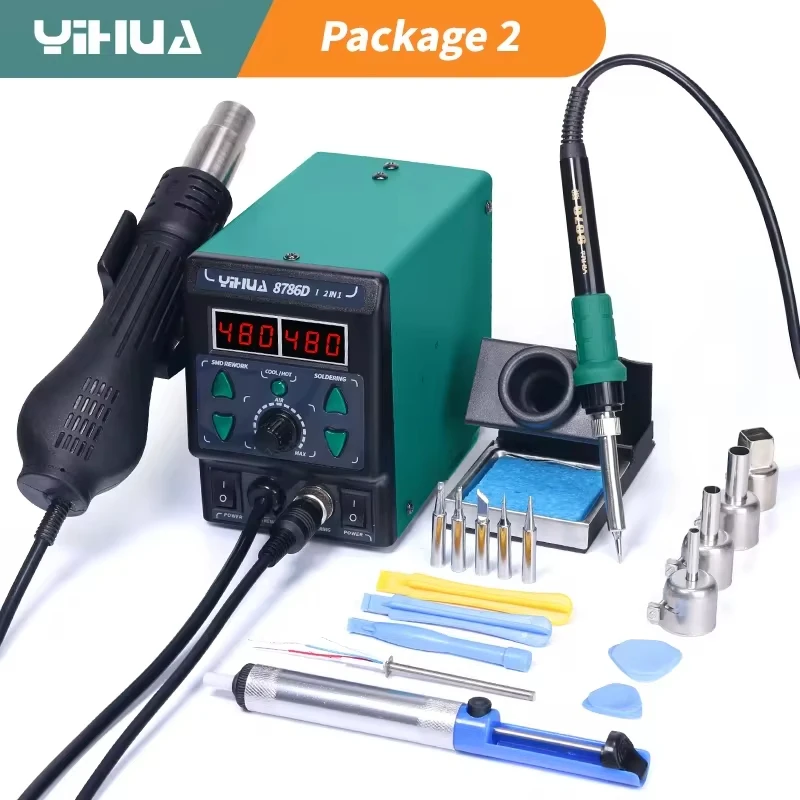 Hot Air Soldering Station Soldering Iron YIHUA 8786D-I Rework Station Phone Repair BGA Hot Gun 740W Double Digital Display