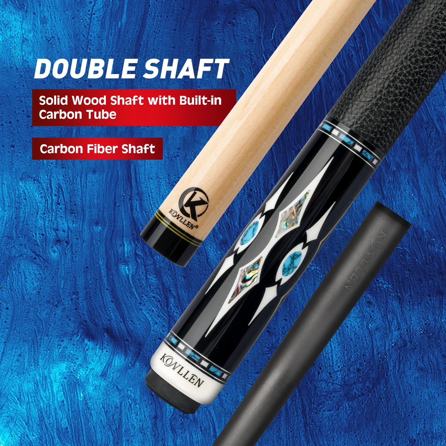 

New Arrival Pool Cue KONLLEN AK Carbon Fiber Cue Stick Technology Double Shafts Pool Cue