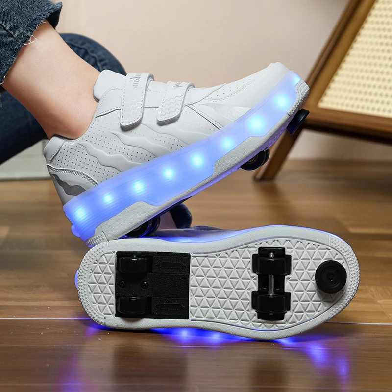 Roller Skates Kid 4 Wheels Sneakers Boy Lighted Up Boot Children Quad Skates Girl Sport Skating Shoes