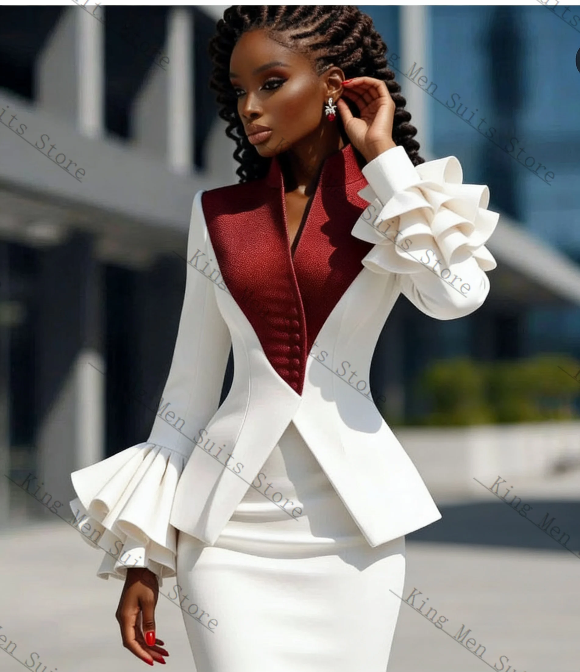 

Red White Women Suit Set 2 Pcs Blazer Prom Dress Spring Cotton Customized Formal Office Wedding Tuxedos Coat Prom Jacket