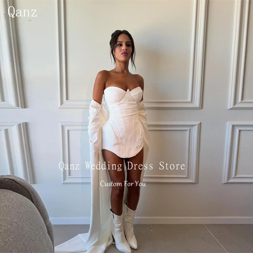 

Qanz, 2 шт., белые свадебные платья для женщин, милые мини-свадебные платья, шаль, короткие платья Vestidos De Novia, гражданские индивидуальные платья