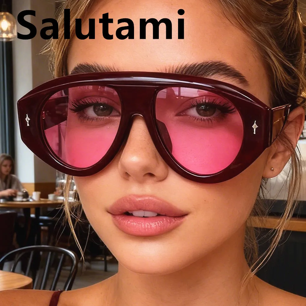 Vintage Übergroße Einteilige Sonnenbrille für Damen Neue Mode Nietenverzierte Ovale Sonnenbrille für Herren Schicke Outdoor Hip-Hop-Brillen – Detail 2