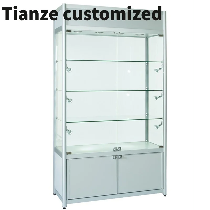 

Customized-retail store display showcase aluminum glass showcase with LED light boutique retail showcase