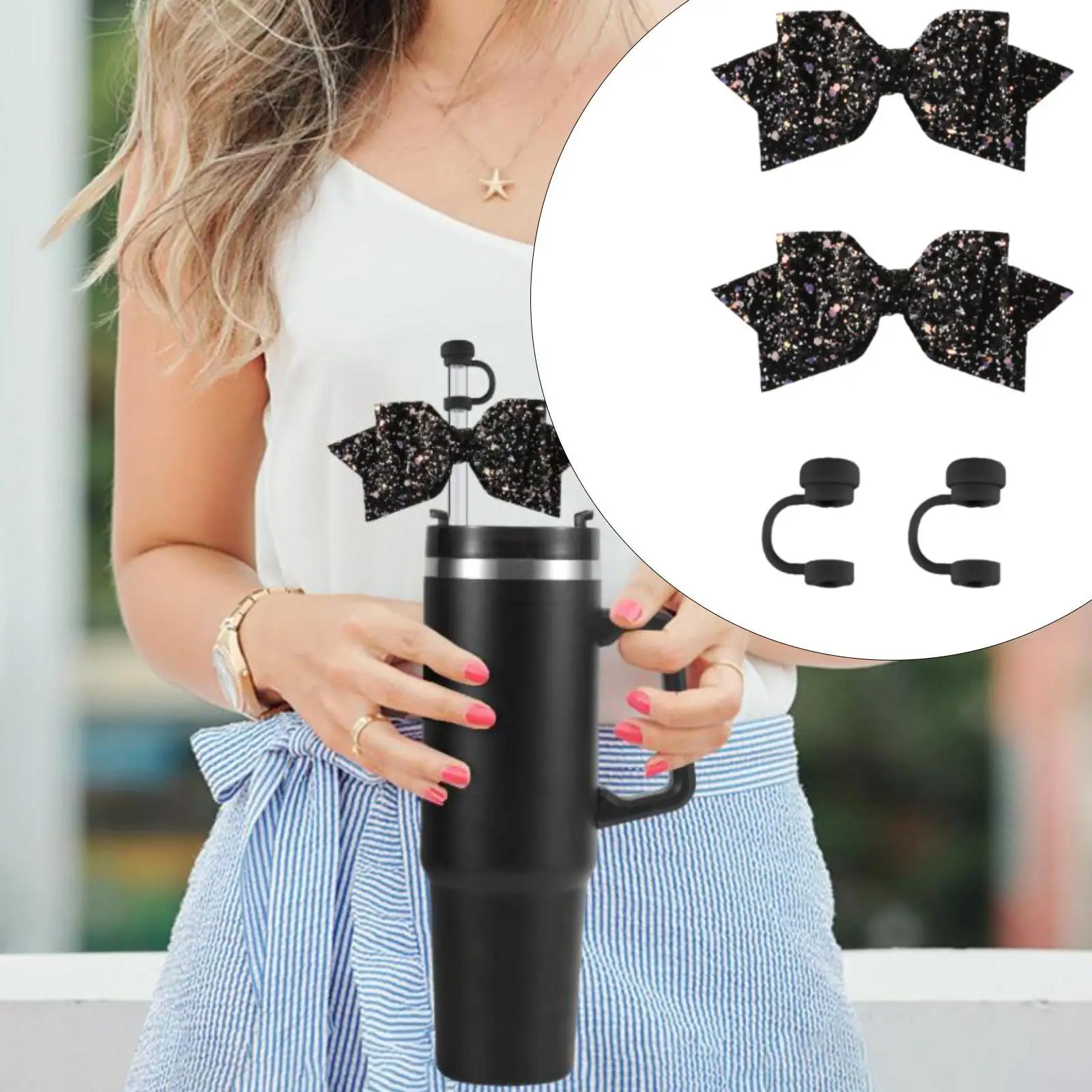 

2 чехла для соломинки, защита для соломинки, пылезащитная заглушка для соломинки для питья, аксессуар для чашки, соломенный топпер, чехлы для соломенных наконечников с декором в виде банта