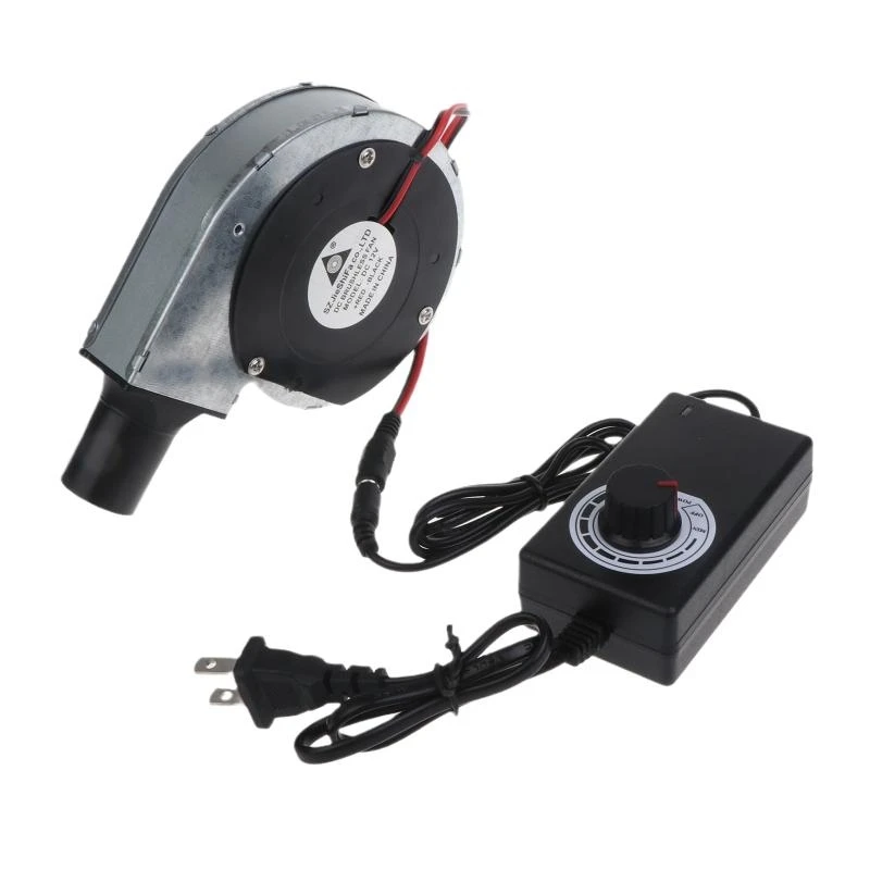 منفاخ تنظيم السرعة E06B تيار مستمر 12 فولت يعمل بالطاقة شواية موقد الخشب في الهواء الطلق المحمول المحمول مع صغير لتجميع الهواء