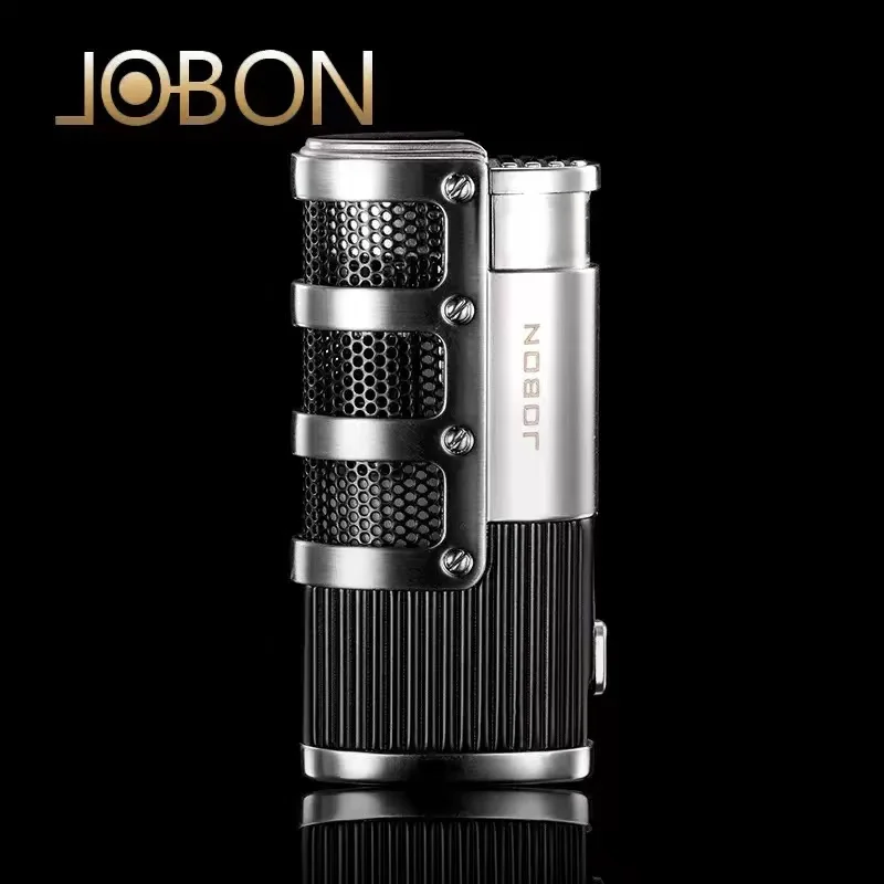 JOBON new metal Outdoor Windproof Butane Gas Lighter Blue Flame 3 Torch Straight Turbo Jet Cigar Lighter Cigar Cutter Men's Gift