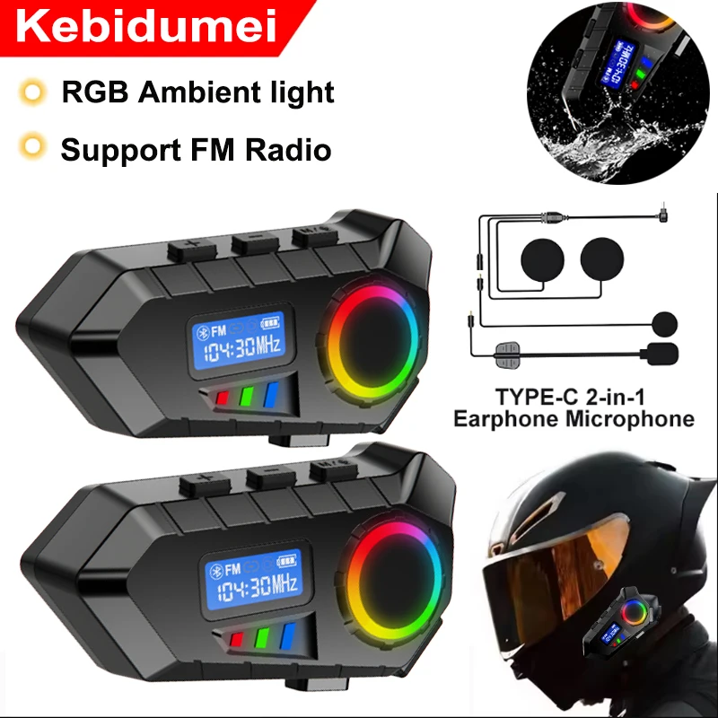 

1/2Pcs Motorcycle Helmet Bluetooth Headset Wireless Moto Waterproof Handsfree Call Noise Reduction Earphone with Fm Radio