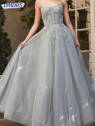 Abiti da sera classici con perline a-line 2025 Elegante abito senza spalline lungo fino al pavimento Abito da festa semplice Abiti da sposa personalizzati