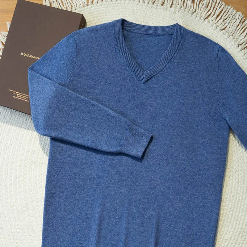 High Quanlity Men's 100% Goat Cashmere Sweater Autumn Winter V-Neck Long Sleeve Pullover Smart Casual Warm Cashmere Knitwear