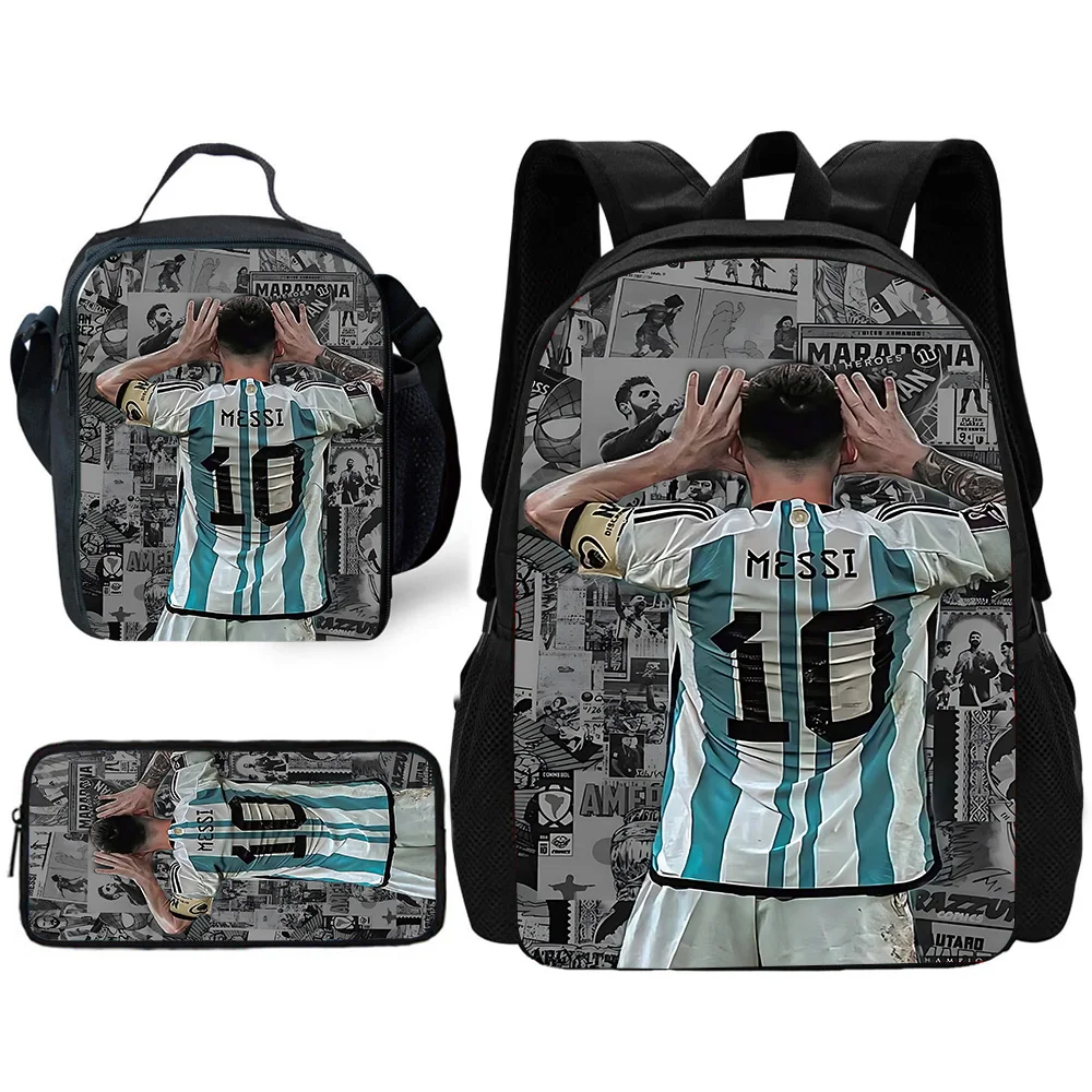 Mochila escolar de fútbol para niños de Messi, con bolsas para el almuerzo, bolsas para lápices, mochilas escolares para niños y niñas, el mejor regalo