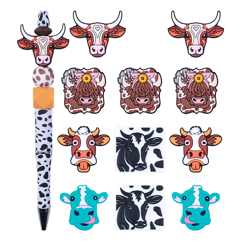 

10PCS Silicone Beads Highland Cattle Beads Baby Toy DIY String Pen Beads Nipple Chain Jewelry Accessories Kawai Wholesale Gifts