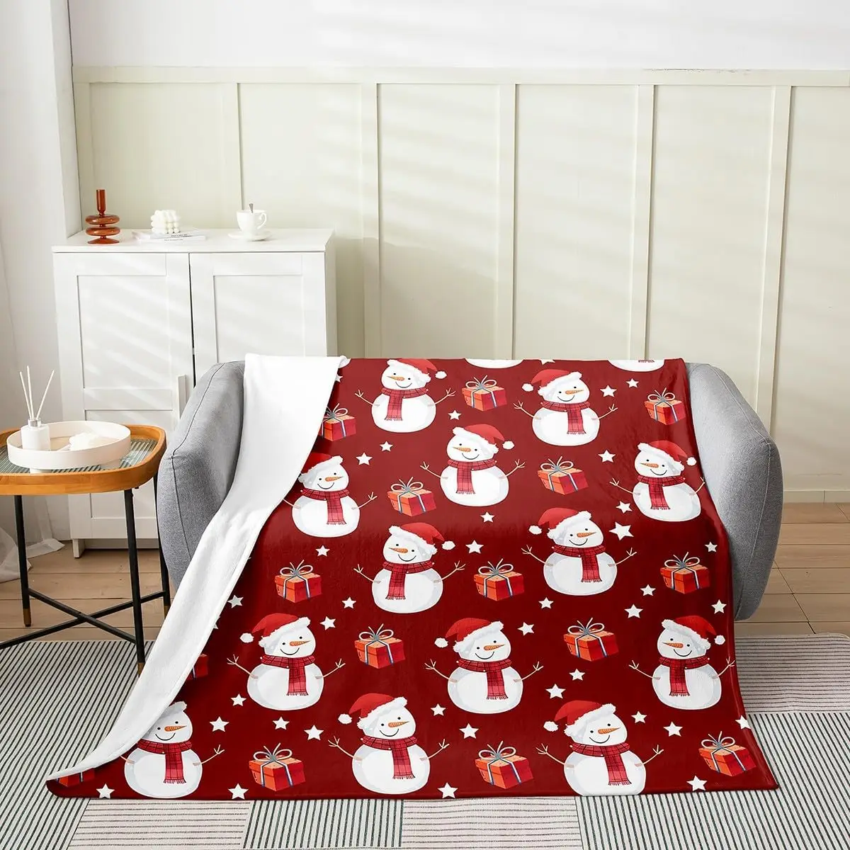 Weihnachts-Schneemann-Decke, Plüsch-Flanell-Fleece, leichter Fuzzy-Überwurf, Wintergeschenk für Jungen und Mädchen, Sofa-Couch
