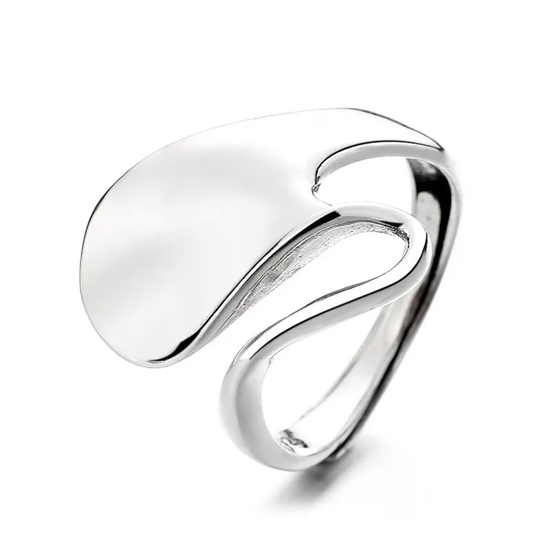 733JM ZFSILVER Silver S925 Fashion Trendy Adjustable Retro Hip-hop Geometric Irregular Smooth Surface Ring Women Wedding Jewelry