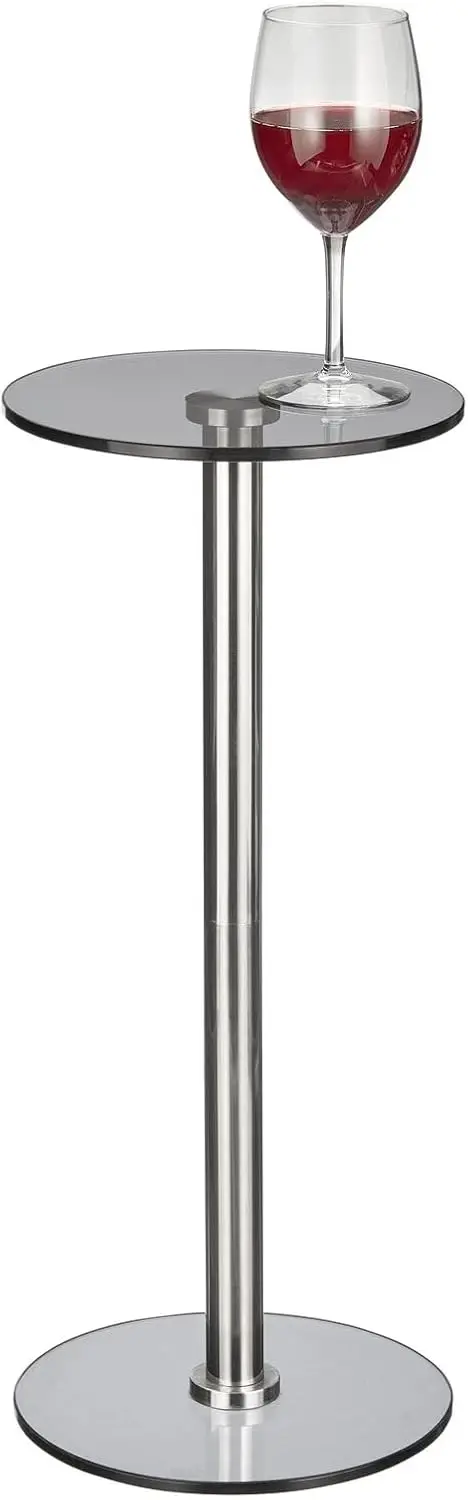 

Glass Top Side/End Drink Table - Tall Modern Round Accent Metal Nightstand Furniture For Living Room, Dorm, Home Office, And