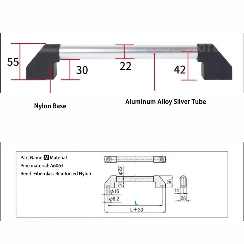 

1Pc Thick Aluminum Alloy Tubular Handle CNC Machine Sheet Metal Chassis Cabinet Handle Industrial Door Handle Applicable Bolt M8
