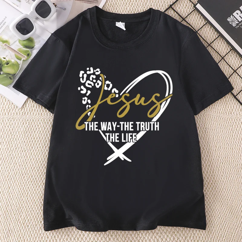 T-shirt Jésus, la voie, la vérité, la vie, T-shirt avec verset biblique, T-shirt chrétien, T-shirt pour amoureux de Jésus, T-shirt décontracté à col rond pour femme