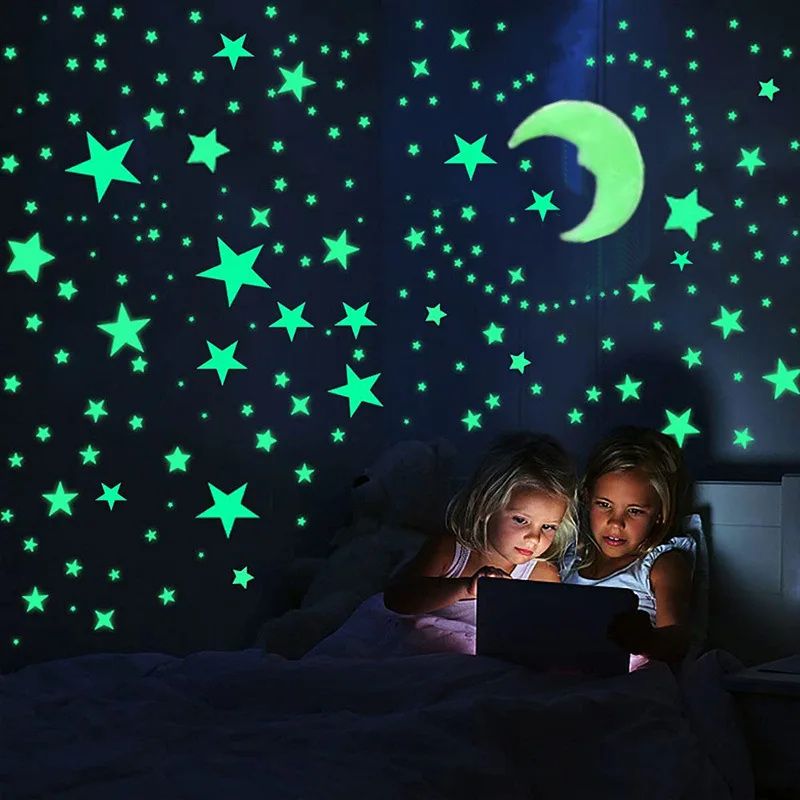

Blue Moon Stars Luminous Wall Stickers Glow in the Dark Wall Stickers For Kids Baby Ceiling Decorate Colorful Star Wall Stickers