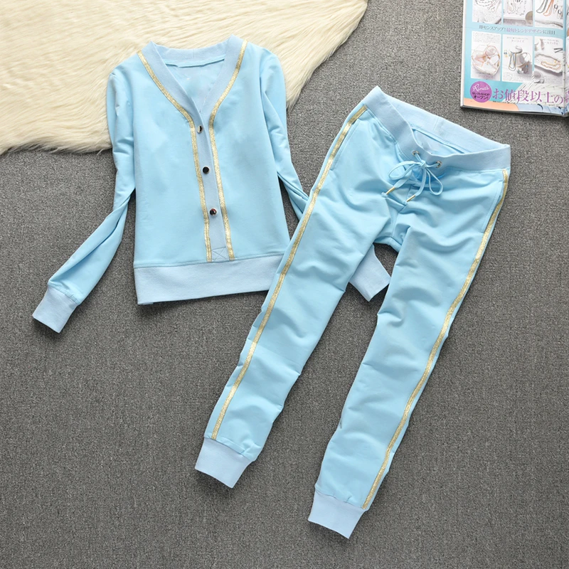 

Cotton Casual Sports Set Women's V-neck Cardigan Long Sleeve and Pencil Leg Pants Two Piece Set