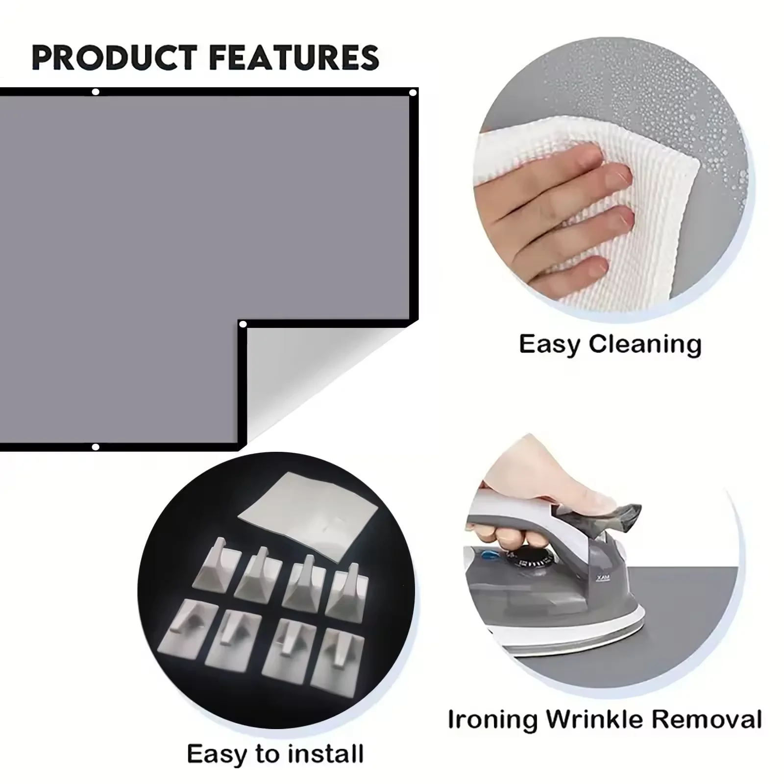 High Brightness Portable Projection Screen Anti-Light Projector Curtain Metal Reflective Cloth Fabric with Black Border& Eyelets