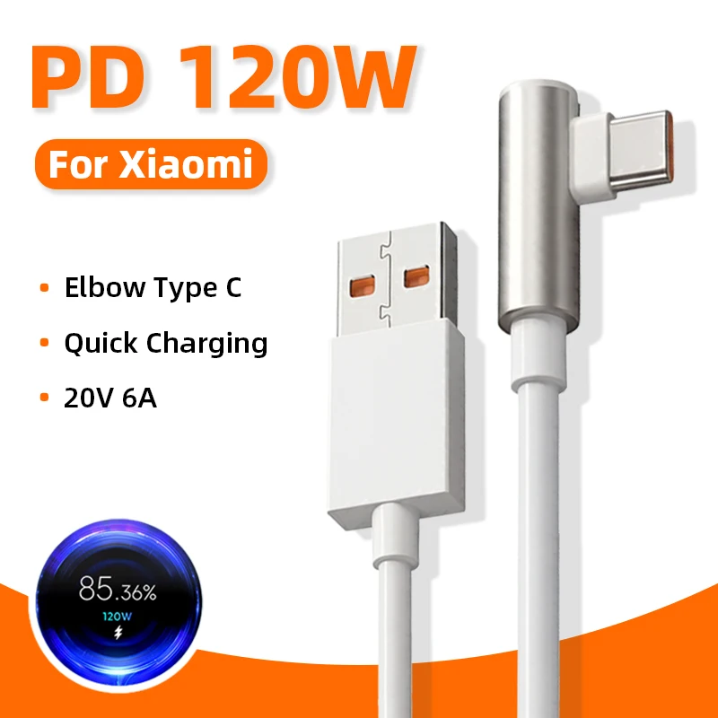 

For Xiaomi 120W Super Fast Charging Cable USB Type C Elbow Quick Charger Cord For XIAOMI 17 Pro Max 15 14 13 12 11 Redmi K80 K70