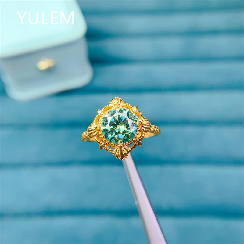

Кольцо YULEM 1CT 6,5 мм с зеленым муассанитом из серебра 925 пробы, круглой формы, для женщин, на каждый день