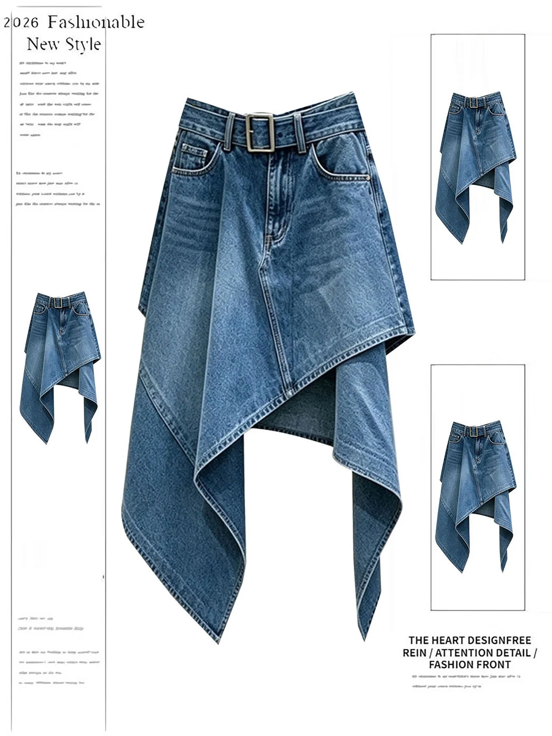 

Asymmetric High Waist A-Line Skirt Denim Blue Women's Summer Fashion Sensation Casual Polyester Blend Korean Style
