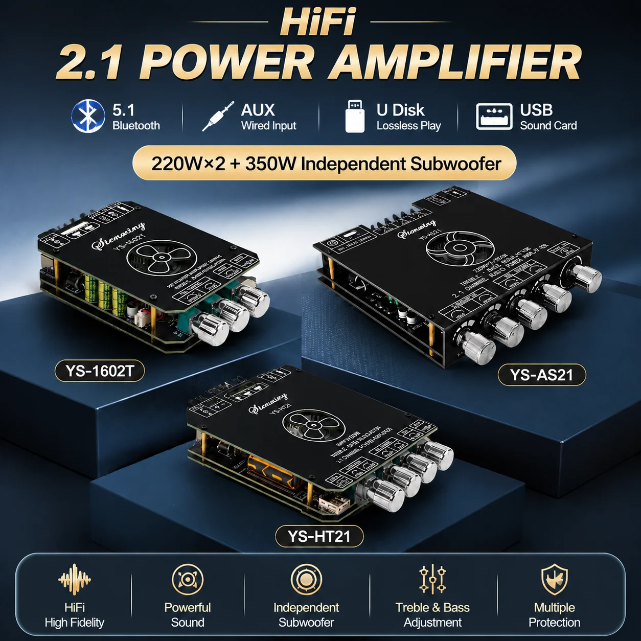 Bluetooth Amplifier Board YS-1602T YS-HT21 YS-AS21 2.0 2.1CH 160W 220W Stereo 350W Subwoofer TWS HiFi Amp for DIY Speaker Home