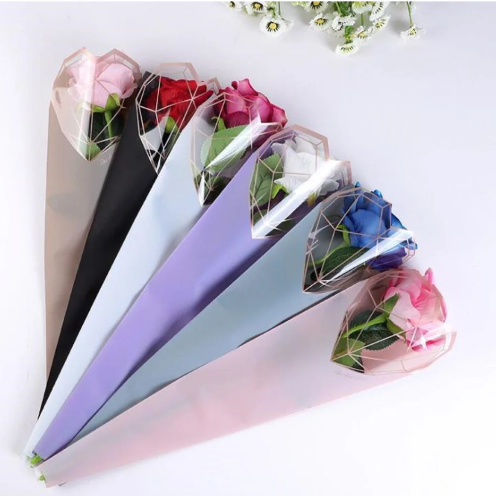 600pcs Gift Packaging Transparent Poly Bag Colorful Heart Pattern Cellophane Bag For Rose Bouquet Flower Packaging