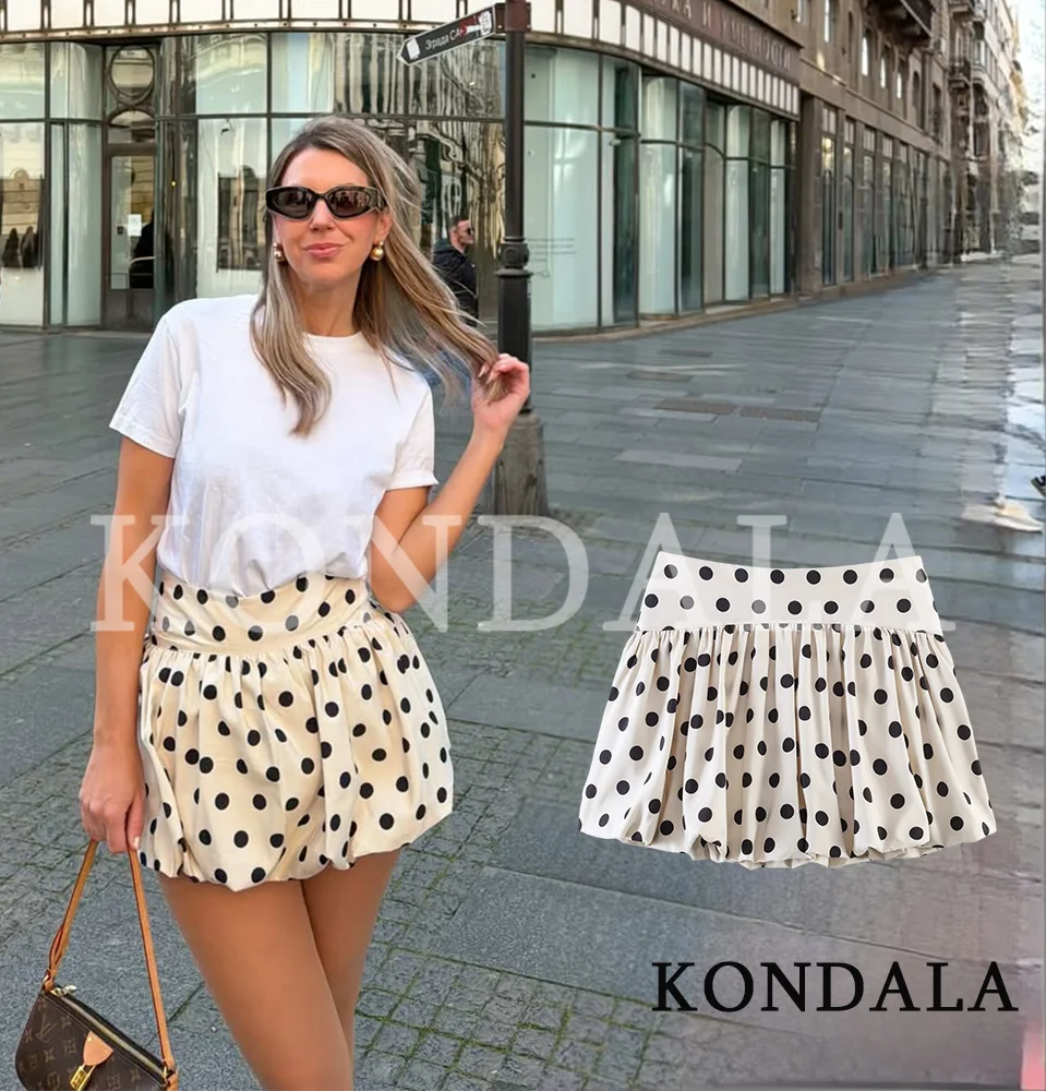

KONDALA Lady Polka Dot Balloon Culottes New 2026 Summer Trendy Casual Shorts Skirts Women Elegant Vacation Cute Pleated Culottes