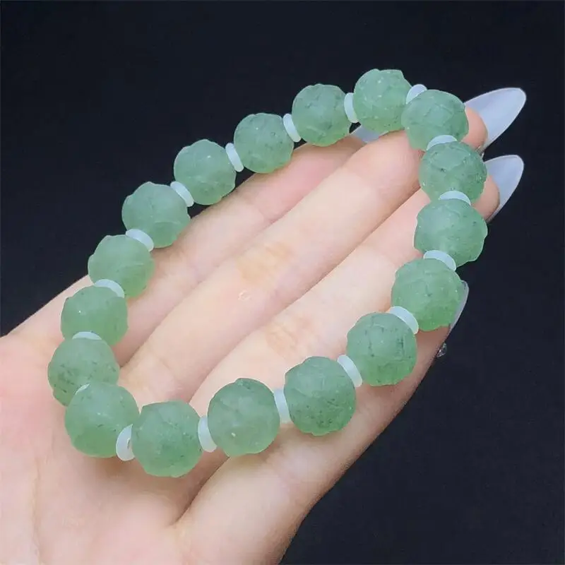 

10MM Natural Green Strawberry Quartz Lotus Bead Bracelet Gemstone Fashion Crystal Healing For Women Jewelry Wrist Gift 1PCS