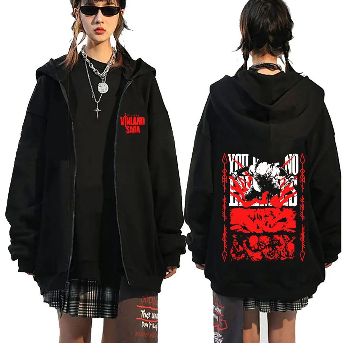 Anime Vinland Saga Thorfinn You Have No Enemies Zipper Hoodies Men's Women 90s Manga Casual Oversized Zip Up Jacket Sweatshirts