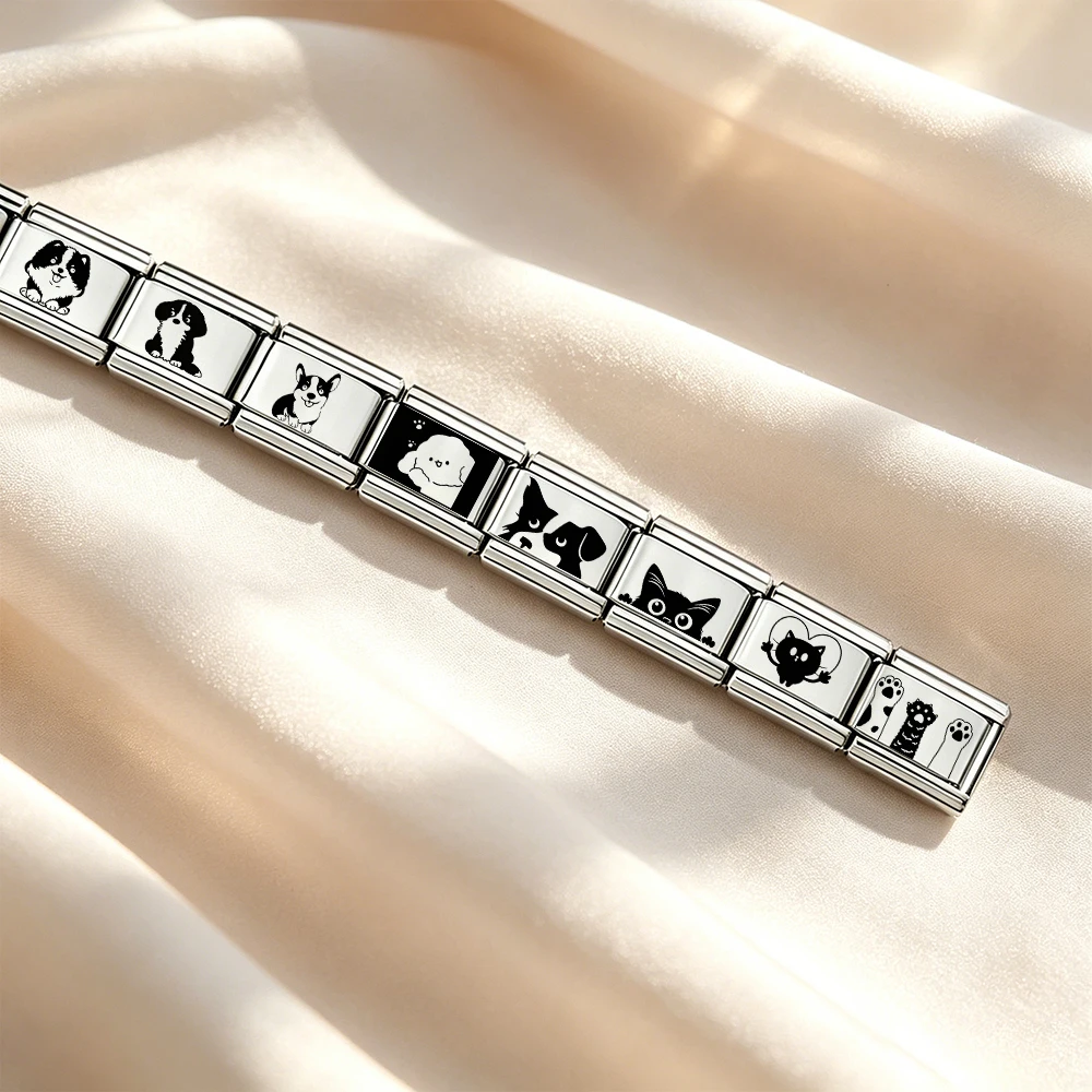 1 Stück Modische Laser-Charms mit Katzen-, Hunde- und Bärenmotiven, passend für 9mm Perlen, DIY-Armband, Edelstahlschmuck – Detail 2
