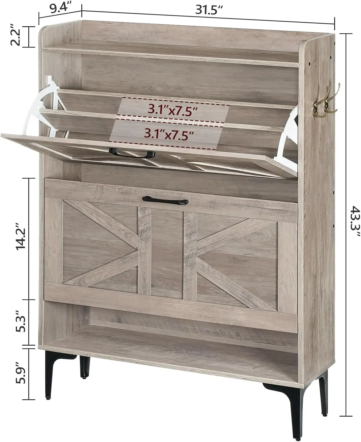 

Shoe Storage Cabinet, Shoe Organizer with 2 Flip Drawers, Hidden Storage for Entryway, Freestanding Cabinet Organizer