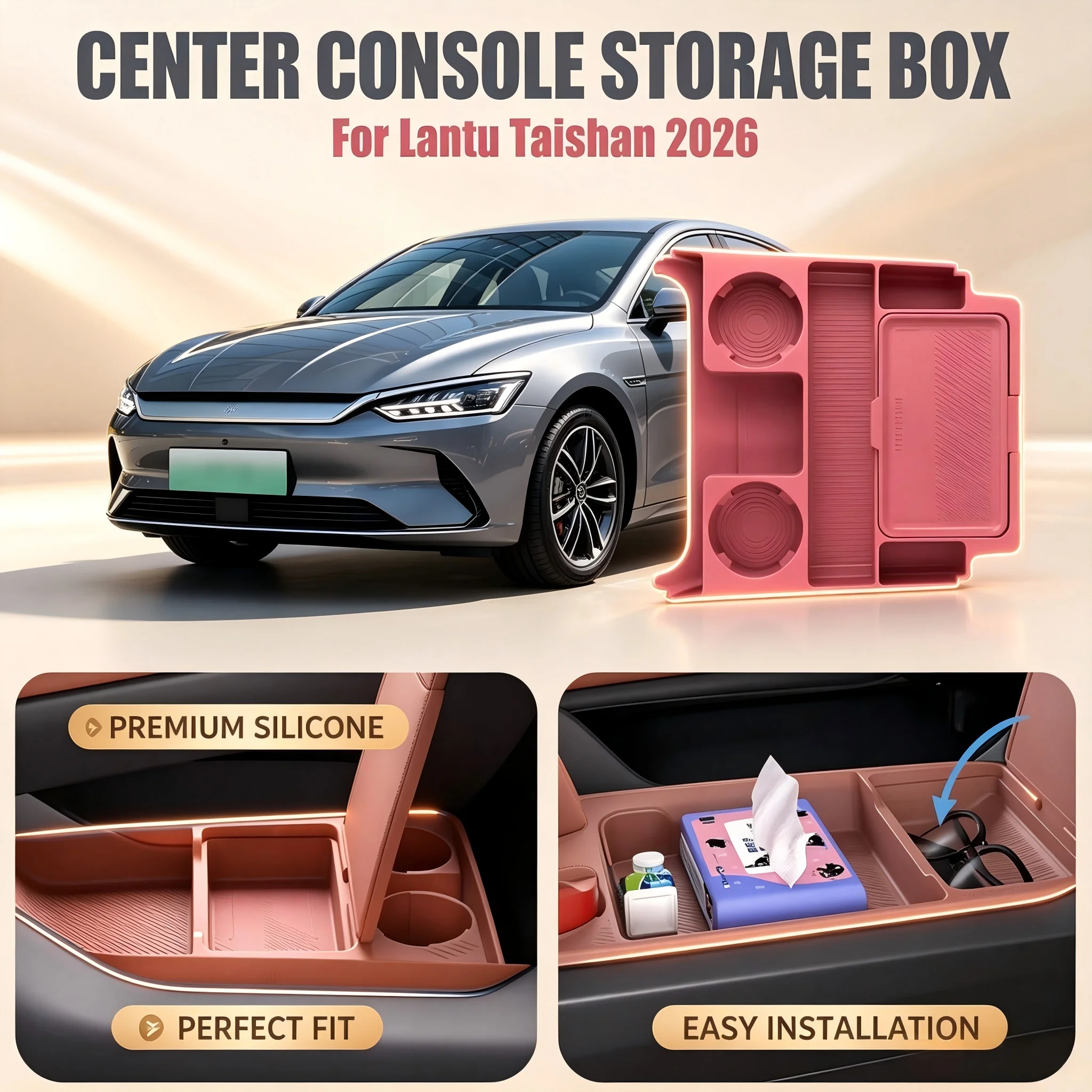 Silicone Lower Center Console Storage Organizer Tray With Sunglasses Holder Auto Accessories For LANTU Taishan 2026