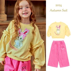 BEBE 24 Autumn and Winter Girls Cute Rabbit Print Hoodie Pants Set Children's Korean Version of the Undercoat Set